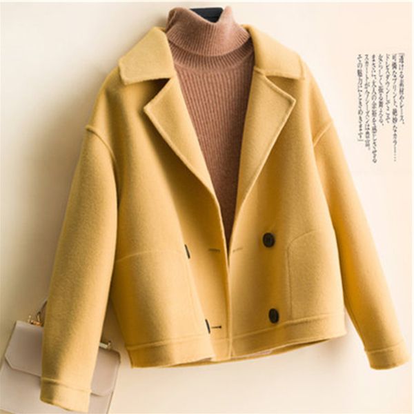 women's double-sided short cashmere loose wool et, yellow, black beige coat, autumn and winter, Black;brown
women's double-sided short cashmere loose wool et, yellow, black beige coat, autumn and winter, Black;brown