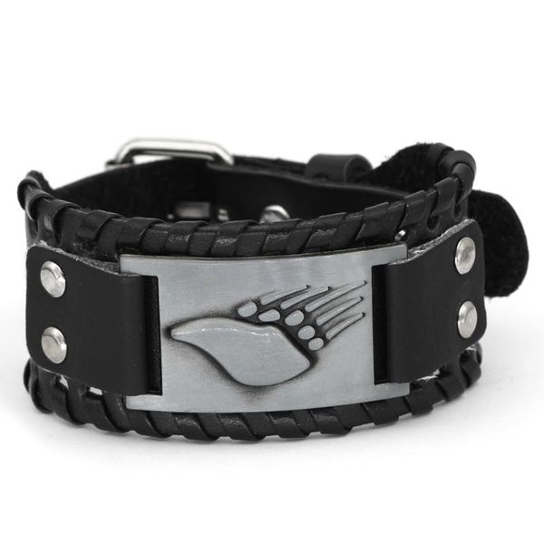 link, chain viking bear leather bracelet jewelry for men women with valknut gift bag, Black
link, chain viking bear leather bracelet jewelry for men women with valknut gift bag, Black