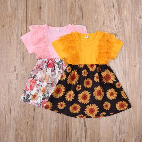 girls casual short sleeve dress, floral printed pattern round collar one-piece girl's dresses, Red;yellow
girls casual short sleeve dress, floral printed pattern round collar one-piece girl's dresses, Red;yellow
