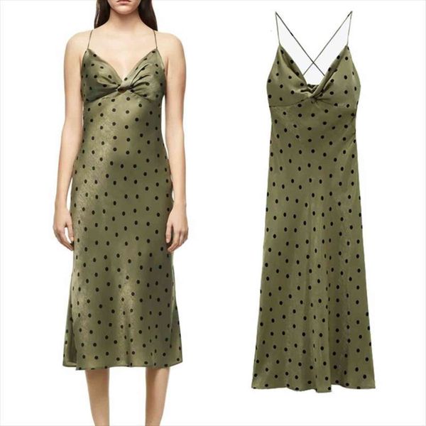summer za green women dress polka dot midi backless party woman elegant slip cross strap knot female camisole, Black;gray
summer za green women dress polka dot midi backless party woman elegant slip cross strap knot female camisole, Black;gray