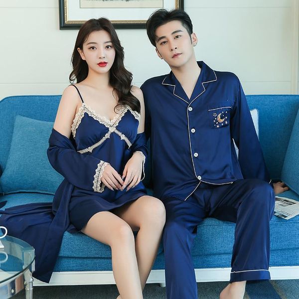 women's sleepwear big size 3xl spring couple 2pcs men pajamas women robe set satin silky homewear lovers' casual home clothes nkc6, Black;red
women's sleepwear big size 3xl spring couple 2pcs men pajamas women robe set satin silky homewear lovers' casual home clothes nkc6, Black;red