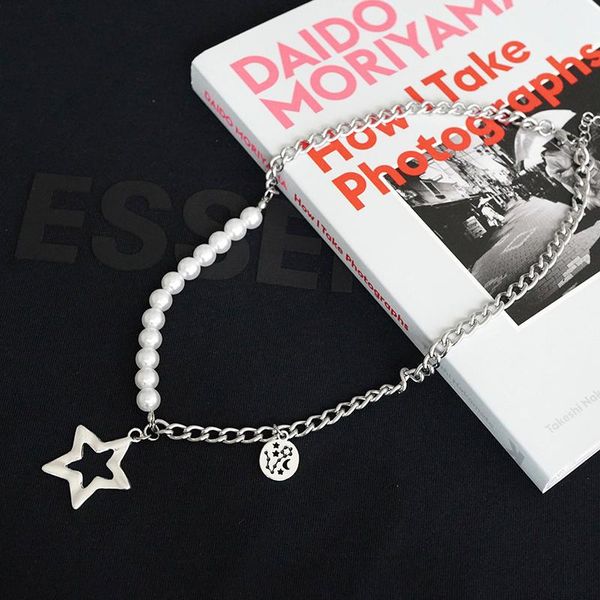 pendant necklaces star round women luxury shiny pearl asymmetric chain choker fashion hip-hop baroque jewelry prom accessories, Silver 
pendant necklaces star round women luxury shiny pearl asymmetric chain choker fashion hip-hop baroque jewelry prom accessories, Silver