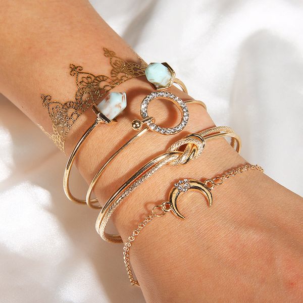 four-piece set chain bracelets knotted ring circle turquoise crescent adjustable retro simple punk multilayer bracelet temperament wild wris, Black
four-piece set chain bracelets knotted ring circle turquoise crescent adjustable retro simple punk multilayer bracelet temperament wild wris, Black