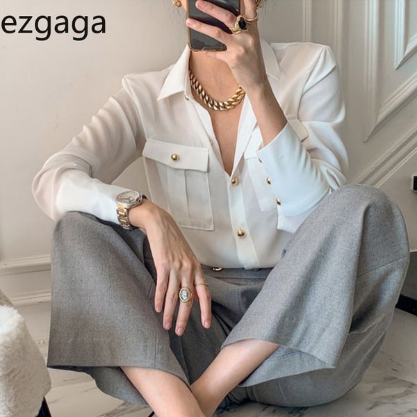 ezgaga office lady elegant shirts turn-down collae korean chic long sleeve button pockets solid women blouse fashion blusas 210430, White
ezgaga office lady elegant shirts turn-down collae korean chic long sleeve button pockets solid women blouse fashion blusas 210430, White