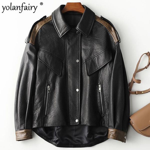 women's leather & faux real jacket women spring vintage sheepskin coat female casual jackets fashion 2021 veste femme pph5013, Black
women's leather & faux real jacket women spring vintage sheepskin coat female casual jackets fashion 2021 veste femme pph5013, Black