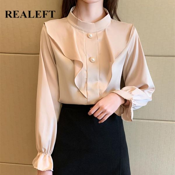 women's blouses & shirts realeft 2021 spring summer stain ruffles shirt female blouse stand collar long sleeve korean ol style, White
women's blouses & shirts realeft 2021 spring summer stain ruffles shirt female blouse stand collar long sleeve korean ol style, White