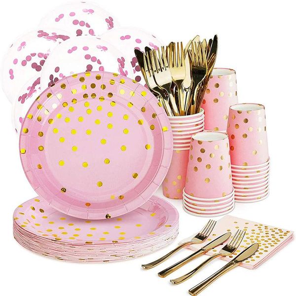disposable dinnerware pink gold party supplies set paper plates tableware dots napkins cups for birthday wedding baby shower
disposable dinnerware pink gold party supplies set paper plates tableware dots napkins cups for birthday wedding baby shower