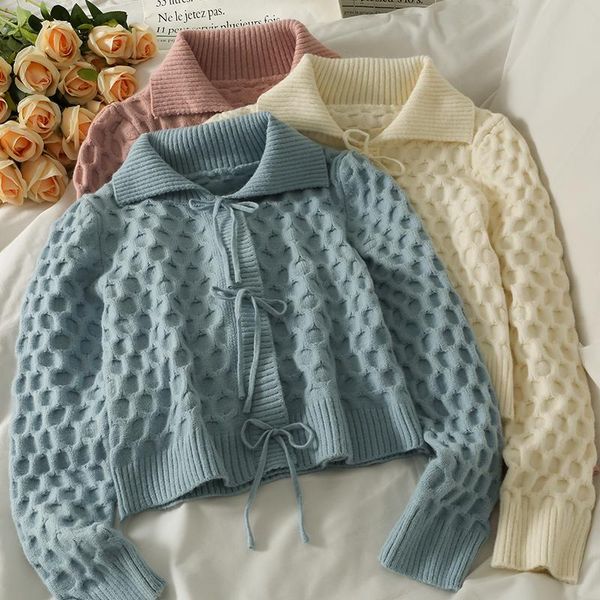 women's knits & tees retro style bow tie short long-sleeved sweater women autumn plaid fashion lapel knitted cardigan, White
women's knits & tees retro style bow tie short long-sleeved sweater women autumn plaid fashion lapel knitted cardigan, White
