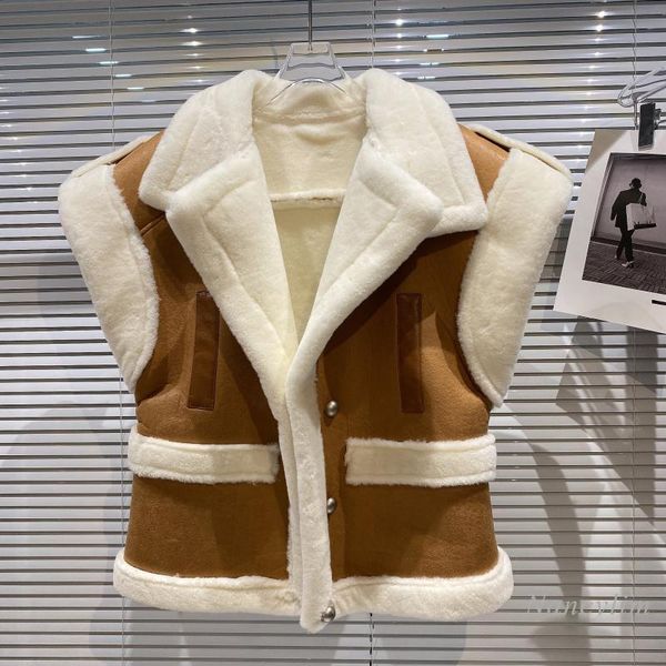 women's vests suede vest women 2021 winter wide shoulder sleeveless thickened warm large lapel faux lambswool outerwear femme, Black;white
women's vests suede vest women 2021 winter wide shoulder sleeveless thickened warm large lapel faux lambswool outerwear femme, Black;white