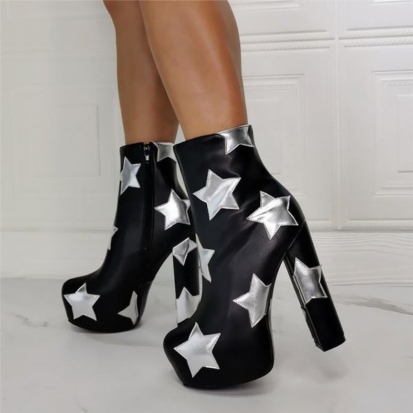 street wear silver star round toe platform side zipper daily women ankle boots high chunky heel customized big size 47, Black
street wear silver star round toe platform side zipper daily women ankle boots high chunky heel customized big size 47, Black