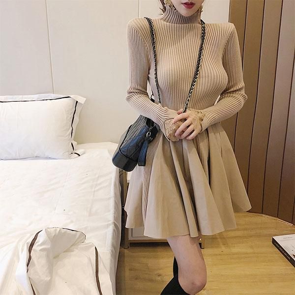 casual dresses fall winter half turtleneck patchwork knit + pu leather pleated dress, Black;gray
casual dresses fall winter half turtleneck patchwork knit + pu leather pleated dress, Black;gray