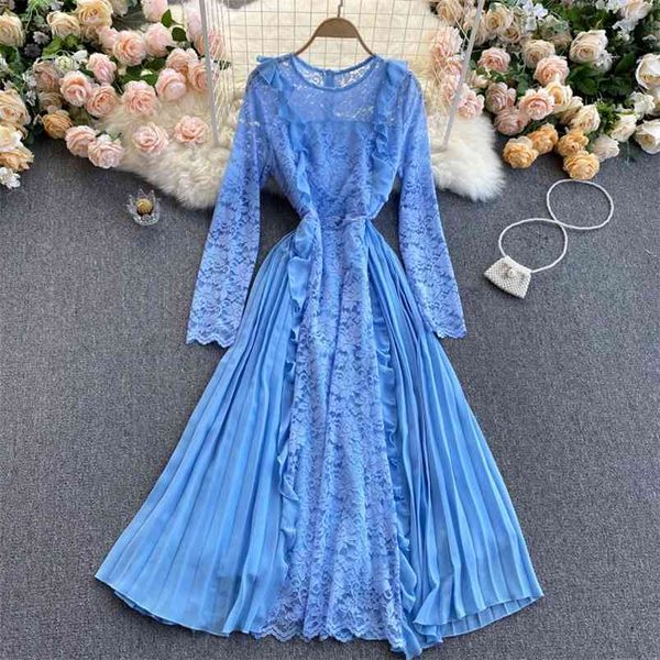 spring fashion french retro vestidos female round neck mesh hook flower ear pleated stitching midi dress c729 210506, Black;gray
spring fashion french retro vestidos female round neck mesh hook flower ear pleated stitching midi dress c729 210506, Black;gray