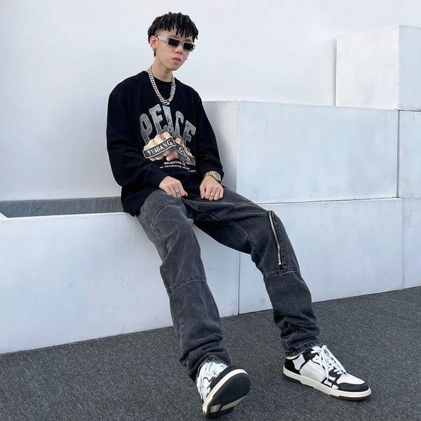 men's jeans vintage washed black cargo vibe loose straight high street hip hop streetwear harajuku men distressed pants, Blue
men's jeans vintage washed black cargo vibe loose straight high street hip hop streetwear harajuku men distressed pants, Blue
