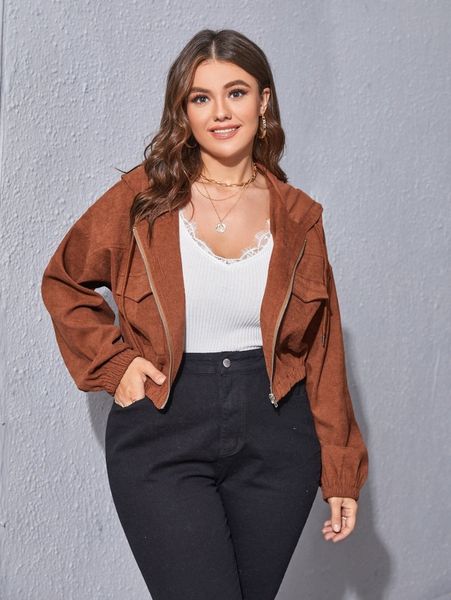 plus solid zip front pocket corduroy jacket k89d#, Black
plus solid zip front pocket corduroy jacket k89d#, Black