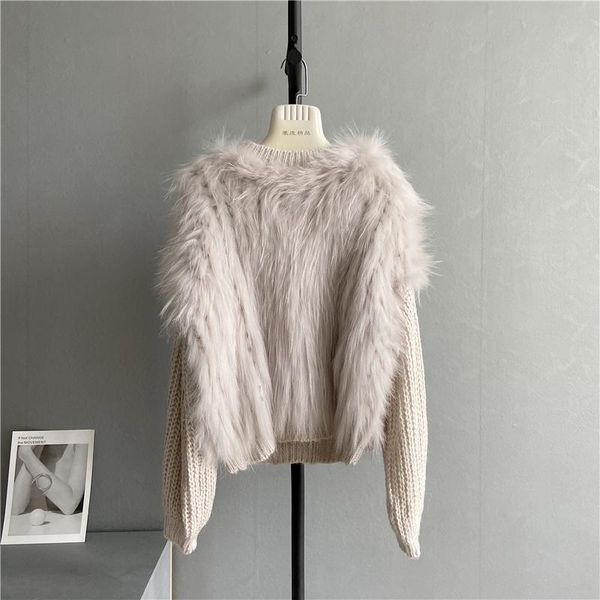 women's fur & faux 2021 coat fashion genuine winter pullover lady natural, Black