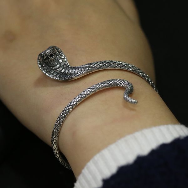 adjustable viking handmade retro cobra bracelet snake bangle, White