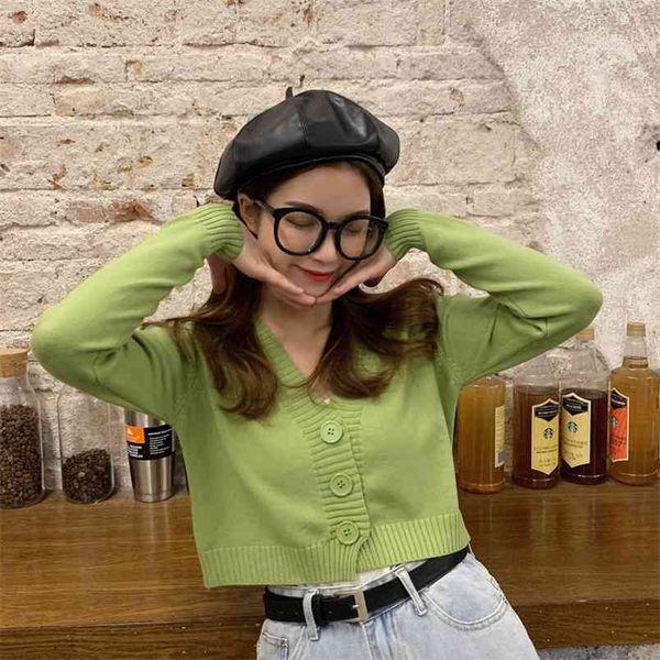 loose v-neck long-sleeved knitted sweater women high waist single-breasted solid color short cardigan female autumn 210427, White;black
loose v-neck long-sleeved knitted sweater women high waist single-breasted solid color short cardigan female autumn 210427, White;black