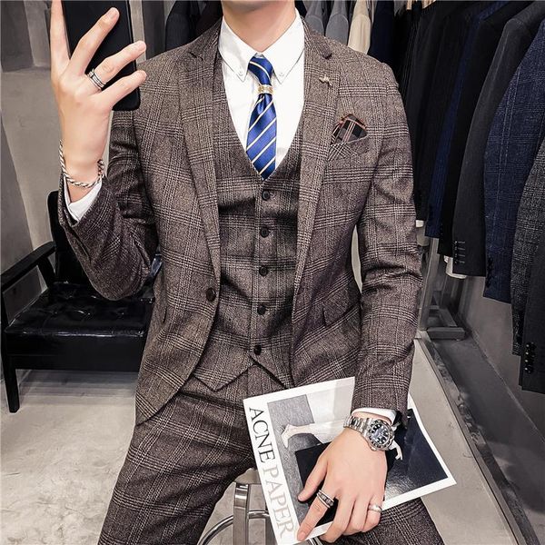 (jacket+vest+pants) 2021 men's business blazers/male slim fit plaid three-piece suit/groom's wedding dress coat suits & blazers, White;black
(jacket+vest+pants) 2021 men's business blazers/male slim fit plaid three-piece suit/groom's wedding dress coat suits & blazers, White;black