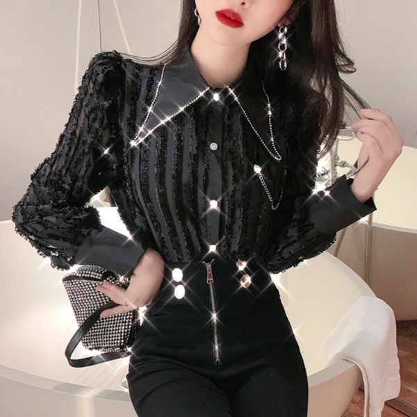 women's knits & tees women shirts 2021 spring autumn french temperament blusas ladies flash diamond personality design sweet, White
women's knits & tees women shirts 2021 spring autumn french temperament blusas ladies flash diamond personality design sweet, White