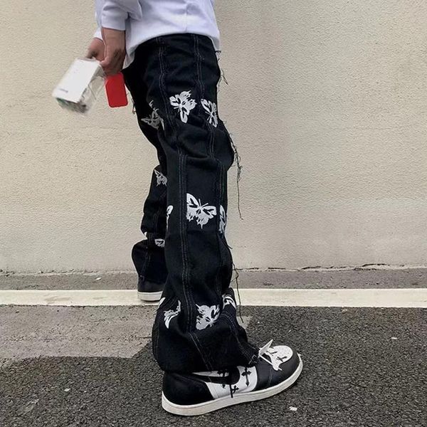 men's jeans harajuku butterfly print tassel casual men zipper straight baggy denim pants streetwear washed retro loose trousers, Blue
men's jeans harajuku butterfly print tassel casual men zipper straight baggy denim pants streetwear washed retro loose trousers, Blue