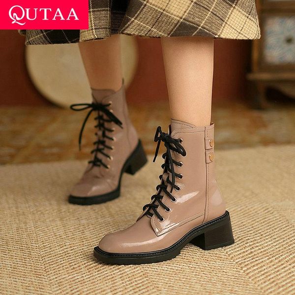 boots qutaa 2022 cow patent leather ankle square high heel women shoes round toe autumn winter quality short size 34-39, Black
boots qutaa 2022 cow patent leather ankle square high heel women shoes round toe autumn winter quality short size 34-39, Black