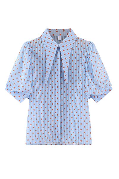 chiffon polka dots short sleeve shirt for women 2021 summer new korean style fashion puff sleeve doll collar elegant blouse, White
chiffon polka dots short sleeve shirt for women 2021 summer new korean style fashion puff sleeve doll collar elegant blouse, White