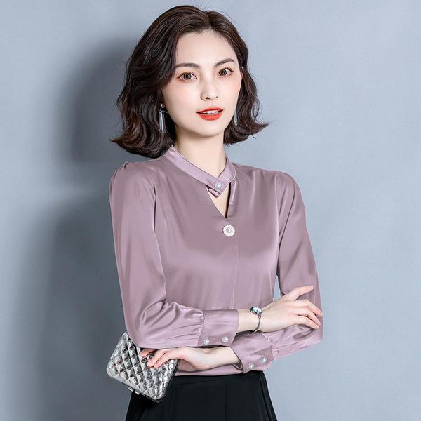 women's blouses & shirts women satin silk shirt blouse autumn winter female long-sleeved pearl basic office ladies work, White
women's blouses & shirts women satin silk shirt blouse autumn winter female long-sleeved pearl basic office ladies work, White