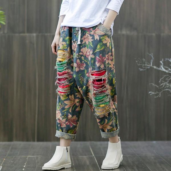 women's jeans spring retro women loose elastic waist denim pants 2021 print hole drawstring streetwear casual trousers, Blue
women's jeans spring retro women loose elastic waist denim pants 2021 print hole drawstring streetwear casual trousers, Blue