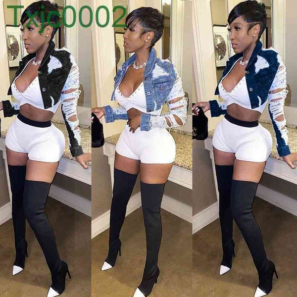 wemens mini denim jacket designer high waist slim panel short coat clothing hole design fashion 3 colours, Black;brown
wemens mini denim jacket designer high waist slim panel short coat clothing hole design fashion 3 colours, Black;brown