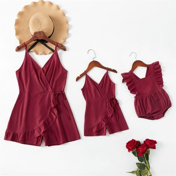 solid wine red ruffle matching rompers(sling v-neck rompers for mom and girl) 210528, Blue
solid wine red ruffle matching rompers(sling v-neck rompers for mom and girl) 210528, Blue