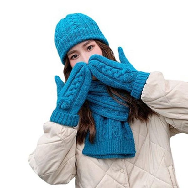 berets 2021 three-piece female winter imitation cashmere gloves scarf hat soft cute korean version thick thermal suit, Blue;gray
berets 2021 three-piece female winter imitation cashmere gloves scarf hat soft cute korean version thick thermal suit, Blue;gray