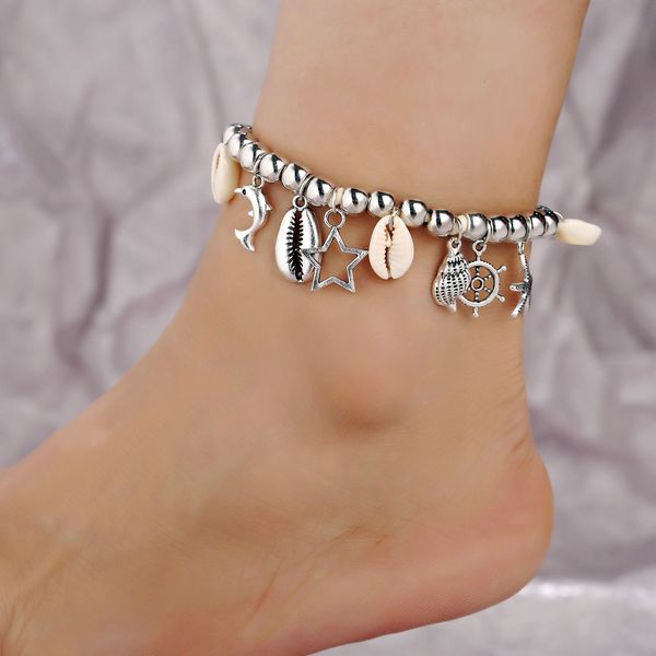 style anklet creative beach silver pearl shell five pointed star pendant anklet, Red;blue
style anklet creative beach silver pearl shell five pointed star pendant anklet, Red;blue