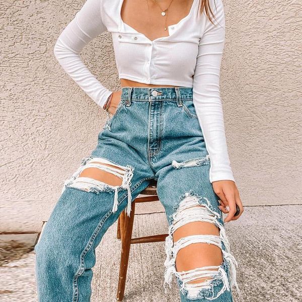 women's jeans lady fashion straight pants high waist loose clothes women casual blue denim streetwear ripped hole trousers 2021 summer
women's jeans lady fashion straight pants high waist loose clothes women casual blue denim streetwear ripped hole trousers 2021 summer