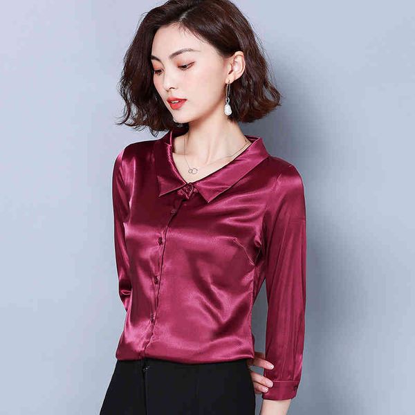 korean silk women shirts woman satin blouses long sleeve white elegant ladies 210427