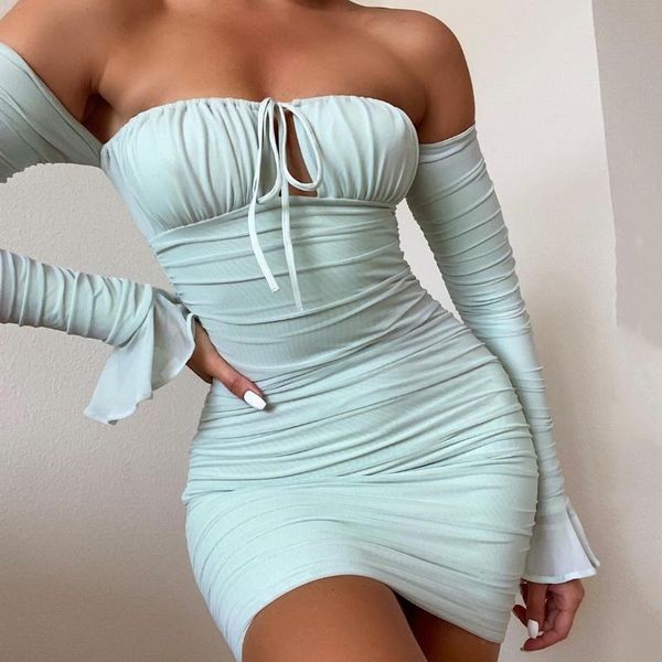 casual dresses sruby off shoulder mesh dress fall cut out tie up ruffles flare sleeve 2 layer elastic slim fit mini woman sexy, Black;gray
casual dresses sruby off shoulder mesh dress fall cut out tie up ruffles flare sleeve 2 layer elastic slim fit mini woman sexy, Black;gray