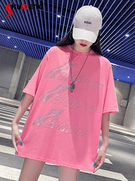 women's t-shirt 2021 summer ins pink rhinestone female short sleeve women european fashion mid-length pullover tees, White
women's t-shirt 2021 summer ins pink rhinestone female short sleeve women european fashion mid-length pullover tees, White