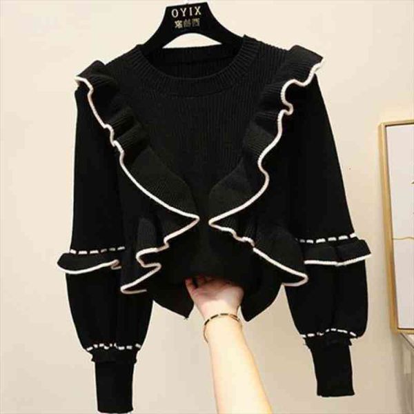 style the ruffle stitching pullover sweater lantern sleeve knitted bottoming autumn winter womens korean, White;black
style the ruffle stitching pullover sweater lantern sleeve knitted bottoming autumn winter womens korean, White;black