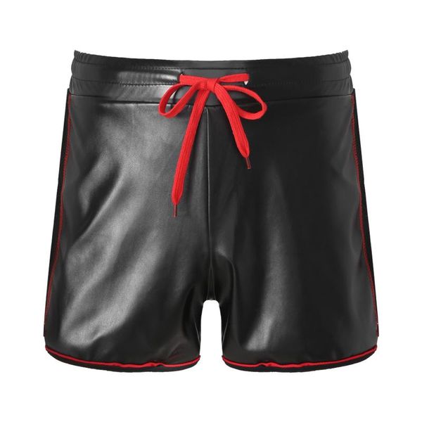 men's shorts mens low waist faux leather drawstring boxer sports fitness club casual patchwork elastic waistband short pants, White;black
men's shorts mens low waist faux leather drawstring boxer sports fitness club casual patchwork elastic waistband short pants, White;black