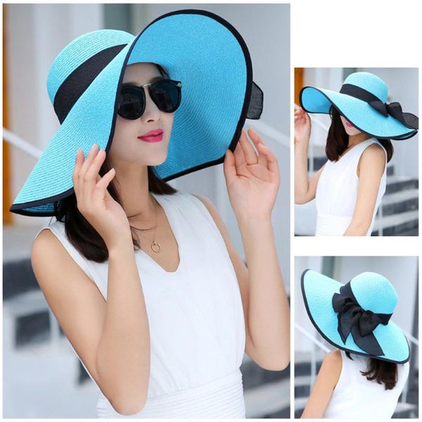 wide brim hats #2 summer floppy straw hat women bowknot beach sun foldable cap, Blue;gray
wide brim hats #2 summer floppy straw hat women bowknot beach sun foldable cap, Blue;gray
