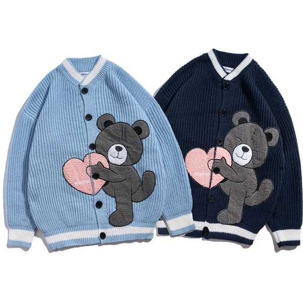 men's sweaters and women's knitted sweaters, bear embroidered large street clothes, harajuku coats, men's clothes, White;black
men's sweaters and women's knitted sweaters, bear embroidered large street clothes, harajuku coats, men's clothes, White;black