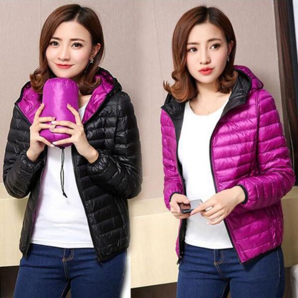women's jackets autumn winter hooded ultra light warm jacket women coat outerwear girls two side female, Black;brown 
women's jackets autumn winter hooded ultra light warm jacket women coat outerwear girls two side female, Black;brown