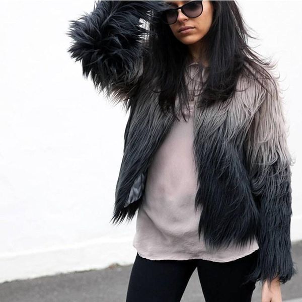 women's fur & faux autumn and winter imitation beach wool gradual change coat short style artificial long sleeves women, Black
women's fur & faux autumn and winter imitation beach wool gradual change coat short style artificial long sleeves women, Black