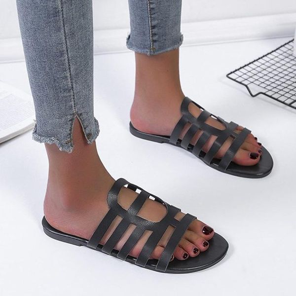 summer women slippers hollow out solid color leather non slip flat bottom flip flops outside wear sandals, Black
summer women slippers hollow out solid color leather non slip flat bottom flip flops outside wear sandals, Black