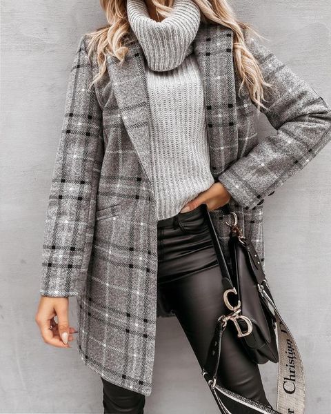 women's wool & blends europe and america fashionable chic winter long plaid coat loose q64q, Black
women's wool & blends europe and america fashionable chic winter long plaid coat loose q64q, Black