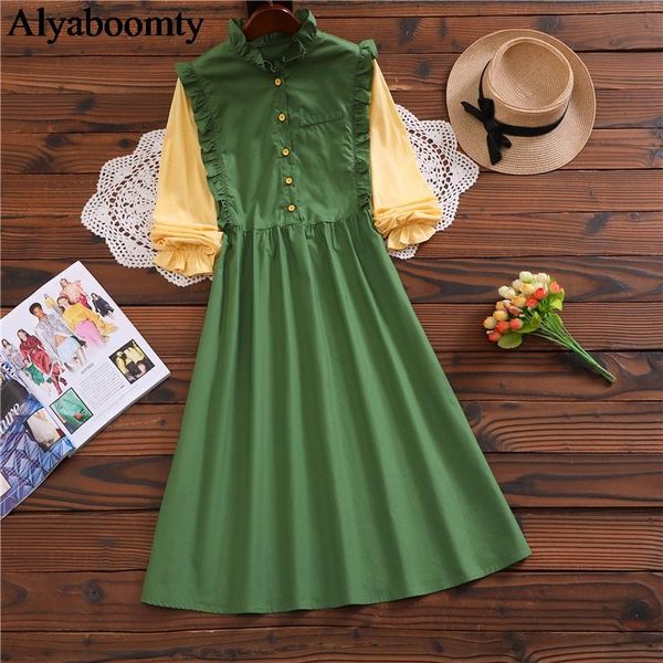 casual dresses japanese mori girl autumn women sweet dress ruffled collar contrast color patchwork loose long sleeve elegant chic, Black;gray
casual dresses japanese mori girl autumn women sweet dress ruffled collar contrast color patchwork loose long sleeve elegant chic, Black;gray