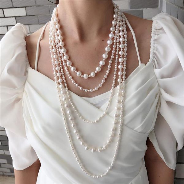 chains handmade 3-4-9-10mm white freshwater cultured pearl micro inlay zircon accessories sweater necklace long 50cm-160cm, Silver
chains handmade 3-4-9-10mm white freshwater cultured pearl micro inlay zircon accessories sweater necklace long 50cm-160cm, Silver