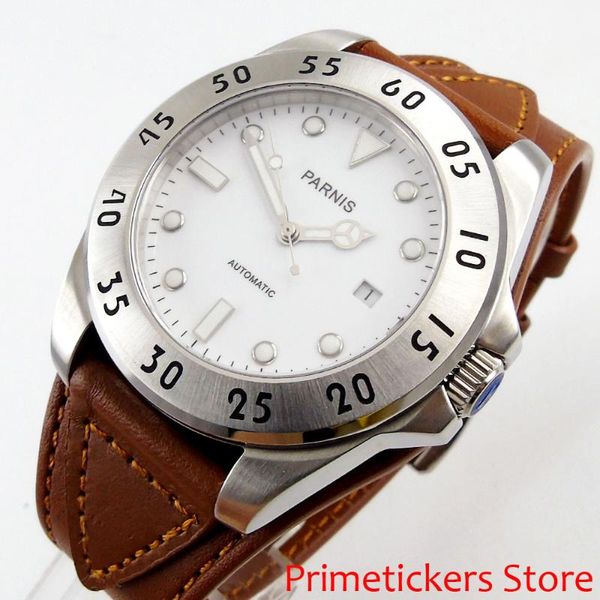 43mm white dial automatic movement date brown leather strap sapphire glass mens watch wristwatches, Slivery;brown
43mm white dial automatic movement date brown leather strap sapphire glass mens watch wristwatches, Slivery;brown