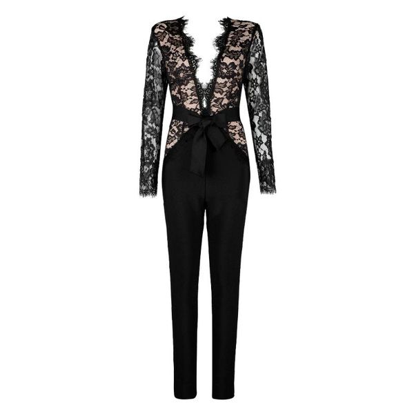 women's jumpsuits & rompers 2021 black long sleeve v neck lace full length bandage wholesale, Black;white
women's jumpsuits & rompers 2021 black long sleeve v neck lace full length bandage wholesale, Black;white