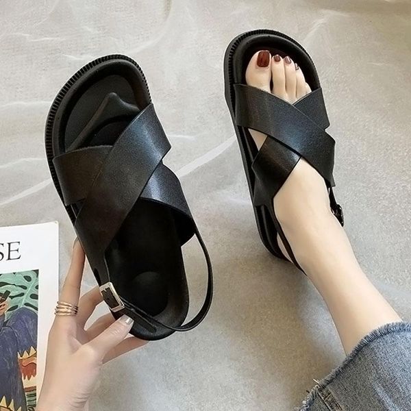sandals women's wild thick bottom slippers cross casual college wind non-slip summer beach shoes, Black
sandals women's wild thick bottom slippers cross casual college wind non-slip summer beach shoes, Black