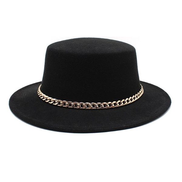 stingy brim hats four seasons women's hat ladies fedoras felt british style luxury exquisite chain decoration flat fashion caps lm0066, Blue;gray
stingy brim hats four seasons women's hat ladies fedoras felt british style luxury exquisite chain decoration flat fashion caps lm0066, Blue;gray